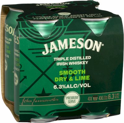 Jameson Irish Whiskey Smooth Dry & Lime Cans 375mL
