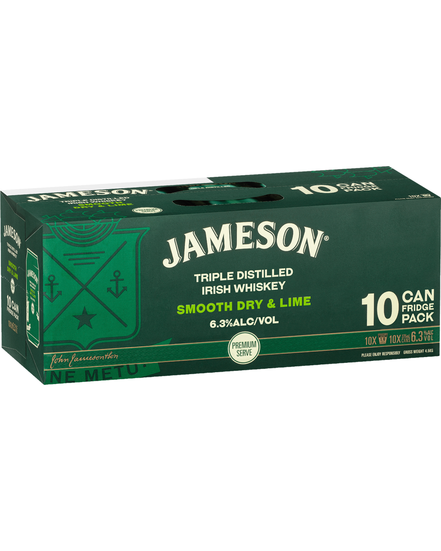 Jameson Irish Whiskey Smooth Dry & Lime Cans 375mL (6.3% Premium serve) 10 pack